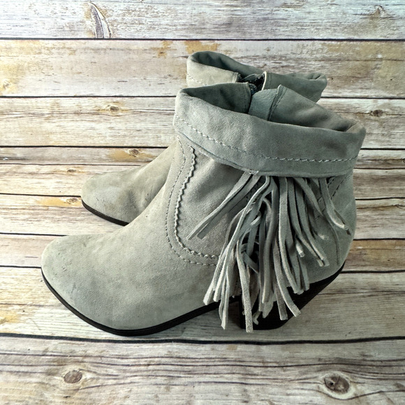Sam Edelman Womens Sand Taupe Suede Fringed Stacked Heel Louie Ankle Boots 10M - Picture 4 of 8